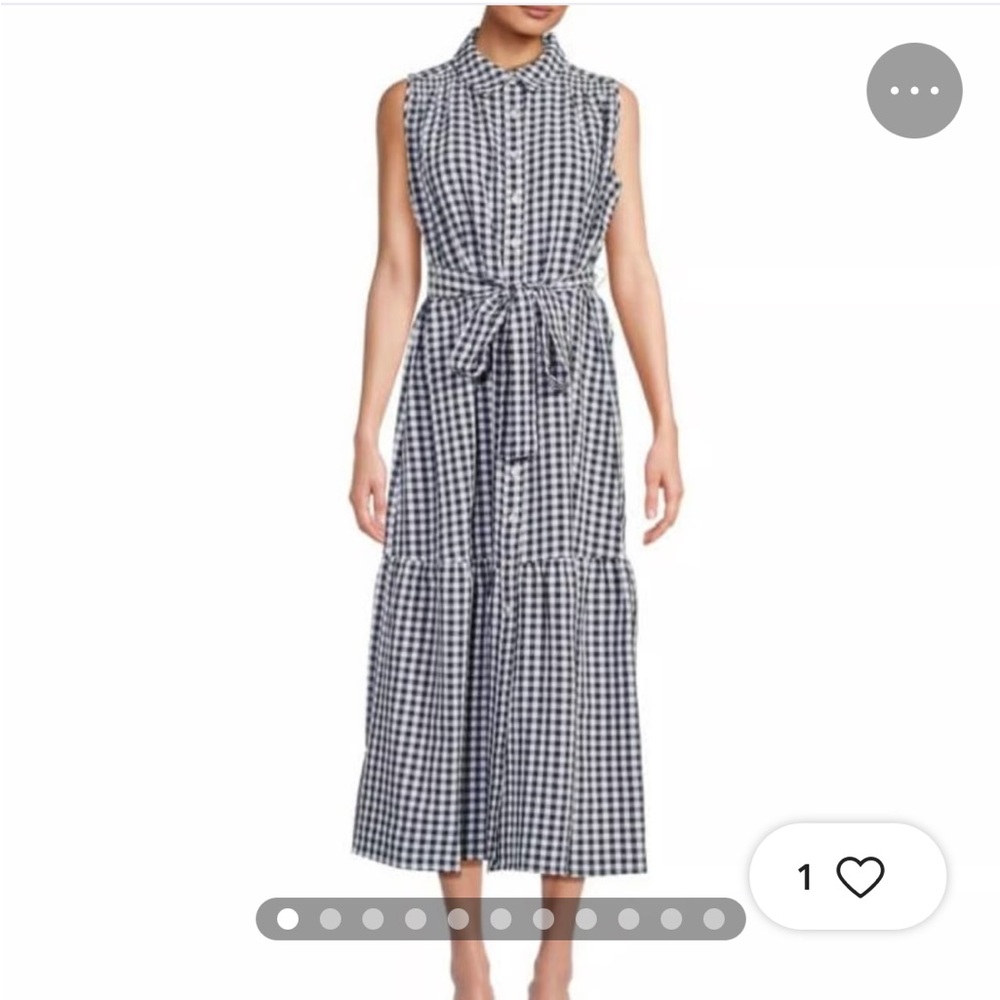 Tommy Hilfiger Gingham Sleeveless Belted Midi Dress 6 checker black white blue